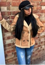 Light Brown Faux Suede and Shearling Jacket / Coat