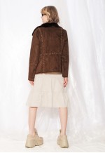 Vintage Shearling Jacket Y2K Faux Suede Coat in Brown