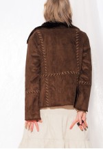 Vintage Shearling Jacket Y2K Faux Suede Coat in Brown