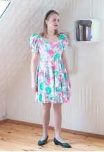 Bright floral puff sleeve cotton dress