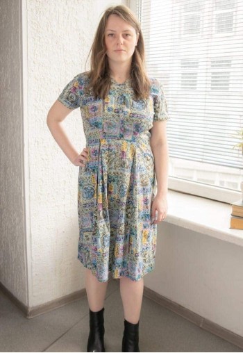 Vintage 70's Multicolour Patterned Midi Cotton Dress