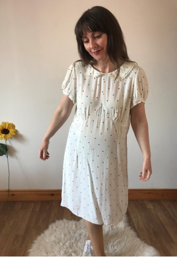 Vintage 90s White and Colourful Polka Dot Dress