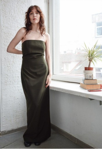 Vintage Khaki Evening Style Maxi Dress