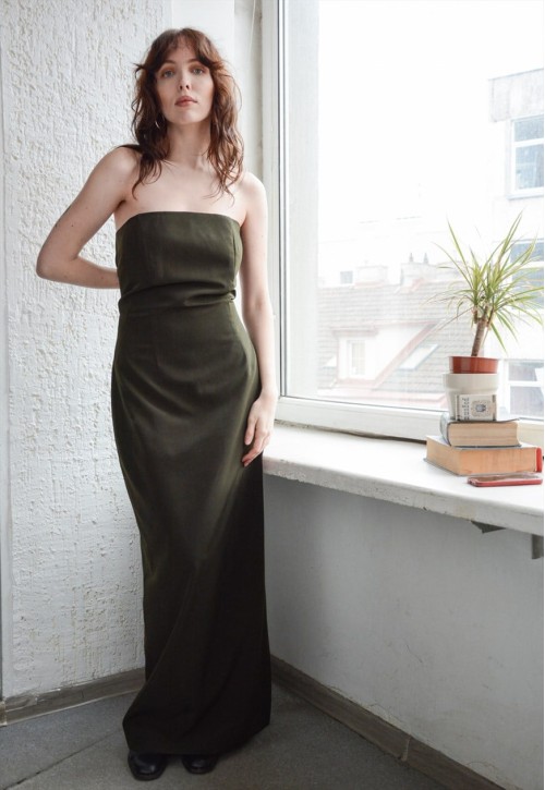 Vintage Khaki Evening Style Maxi Dress