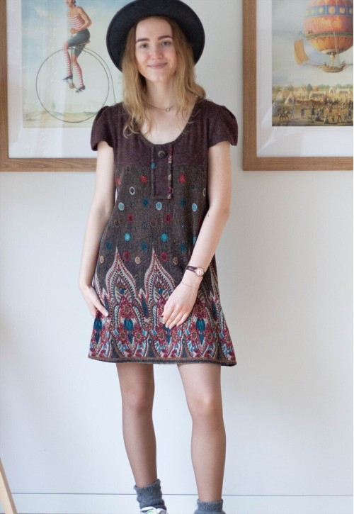 Brown soft short sleeve printed dress