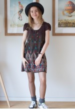 Brown soft short sleeve printed dress