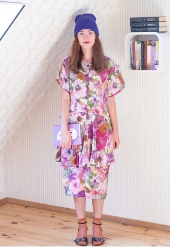 Bright pastel floral peplum vintage dress