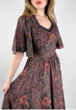 Vera Mont Of Paris 70's Fluted Sleeve Grey Floral Maxi Dres