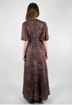 Vera Mont Of Paris 70's Fluted Sleeve Grey Floral Maxi Dres
