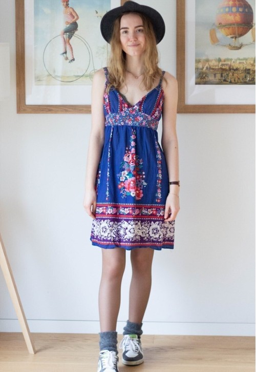 Bright blue floral Mediterranean style dress