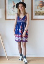 Bright blue floral Mediterranean style dress