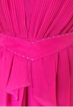 Bright pink chiffon boho prom festival belted dress