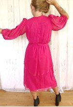 Bright pink chiffon boho prom festival belted dress