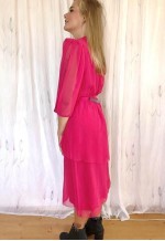 Bright pink chiffon boho prom festival belted dress