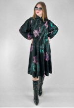 70's Vintage Black Long Sleeve Pie Crust Pussy Bow Dress