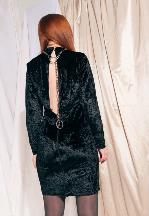 Vintage dress 90s handmade velvet open back evening dress