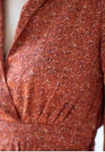 Dark orange printed belted v-neck dress