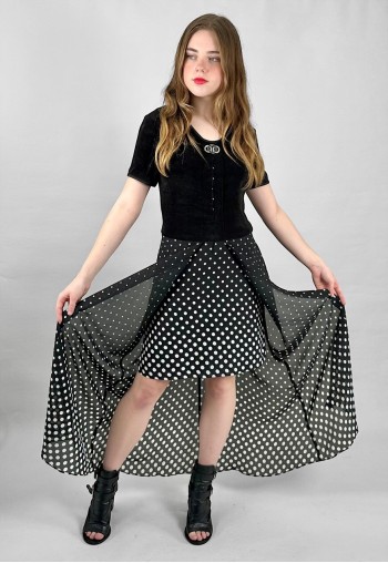 Joseph Ribkoff 80's Vintage Black Polka Dot Sheer Mini Dress
