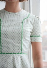 Vintage 70's White/Green Polka Dot Puff Sleeved Mini Dress