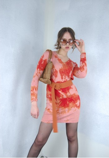 Vintage y2k rave mini tie-dye party glam dress in pink red