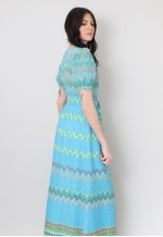 70's Vintage Short Sleeve Maxi Dress Blue Floral Cotton