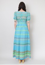 70's Vintage Short Sleeve Maxi Dress Blue Floral Cotton
