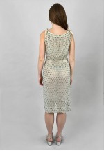 60's Vintage White Blue Sleeveless Beaded Embellished Dress