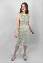 60's Vintage White Blue Sleeveless Beaded Embellished Dress
