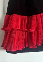 80's Vintage Black Velvet Pencil Dress With Red Ruffles