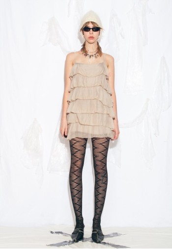 Vintage Y2K Frilly Silk Mini Dress in Beige