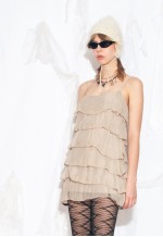 Vintage Y2K Frilly Silk Mini Dress in Beige