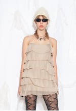 Vintage Y2K Frilly Silk Mini Dress in Beige