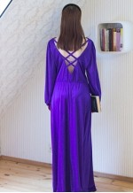 Bright purple cowl neck long maxi dress with open back
