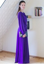 Bright purple cowl neck long maxi dress with open back