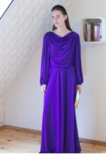 Bright purple cowl neck long maxi dress with open back