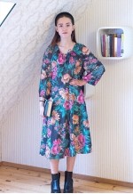 Dark grey vintage dress with bright flowers