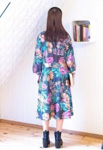 Dark grey vintage dress with bright flowers