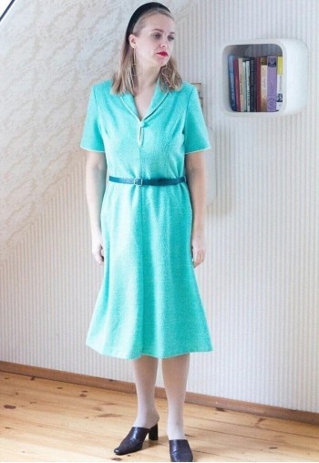 Sea green short sleeve belted dress