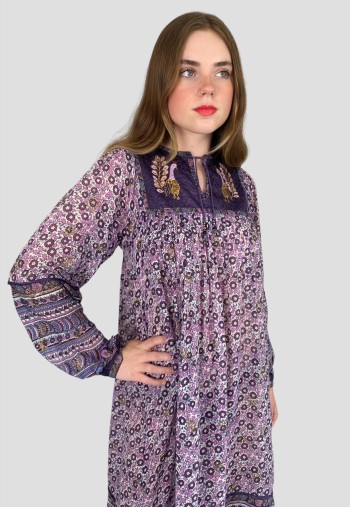 70's Vintage 70's Indian Cotton Peacock Floral Ladies Dress