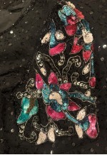 80's Vintage Black Sequin Short Sleeve Fringed Dress