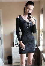 Cold Shoulder Bodycon Dress With Long Sleeves In Sliver