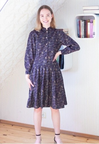 Dark purple floral high neck dress