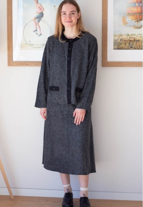 Grey knitted jacket and long skirt set