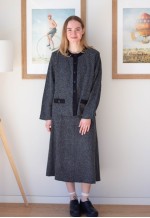 Grey knitted jacket and long skirt set
