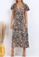 Wrap Front Split Leg Maxi Dress In Multi Print