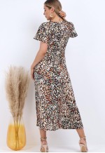 Wrap Front Split Leg Maxi Dress In Multi Print