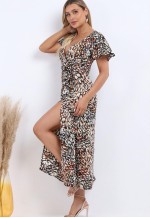 Wrap Front Split Leg Maxi Dress In Multi Print