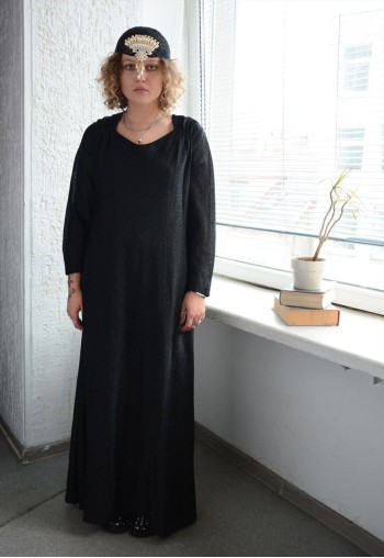 Vintage 60's Black Glitter Thread Maxi Dress