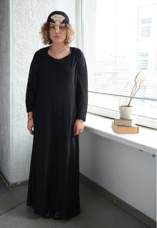 Vintage 60's Black Glitter Thread Maxi Dress