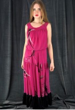 70's Vintage Slinky Pink Black Floral Prairie Midi Dress